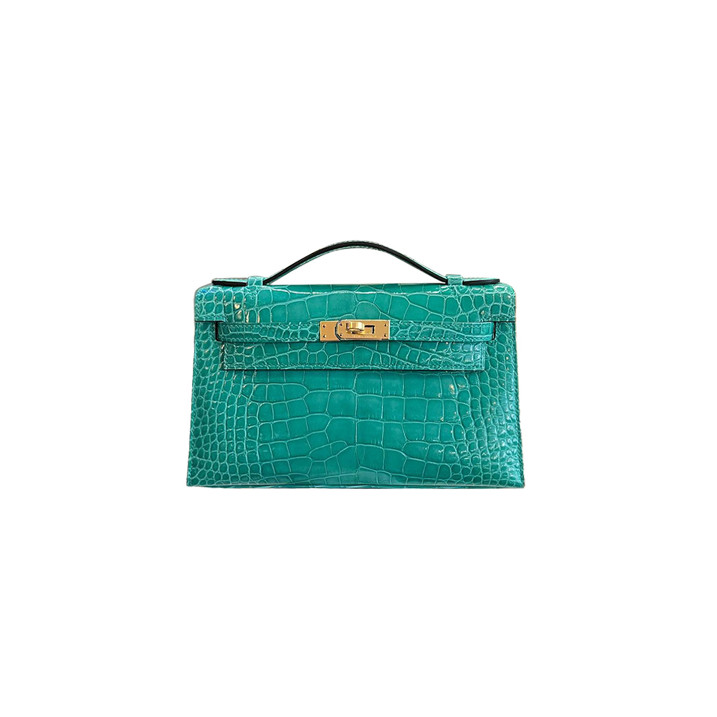 H**mes master mini kelly clutch shiny niloticus imperial green gold buckle (22*14*7cm)